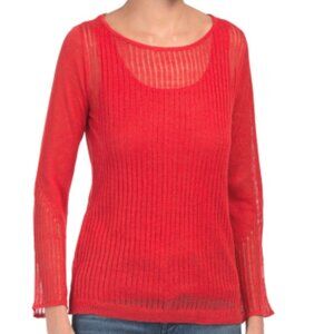 RAFFI Linen Pointelle Pullover With Tank